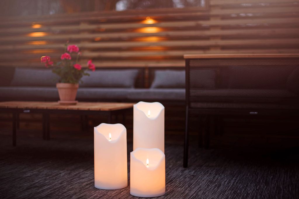 LED BLOCKLJUS FLAMME GRAND VIT / 40 CM / TIMER / UTOMHUS