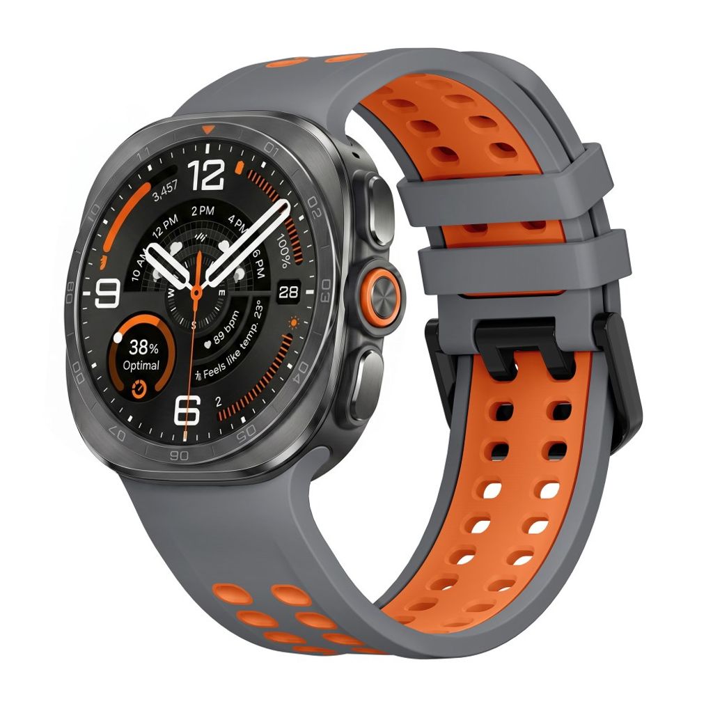 Samsung Galaxy Watch Ultra/Ultra2 Tofarget silikon klokkerem med dobbel spenne - Grå/oransje