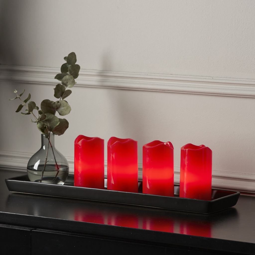LED BLOCKLJUS 4-PACK RÖDA ADVENTSLJUS / 10 CM / FJÄRRKONTROLL OCH TIMER