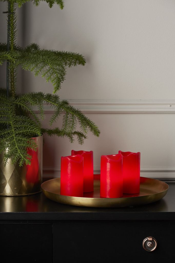 LED BLOCKLJUS 4-PACK RÖDA ADVENTSLJUS / 10 CM / FJÄRRKONTROLL OCH TIMER