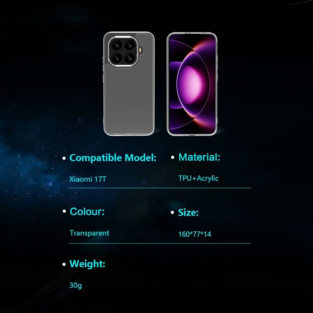 LEREACH Xiaomi 17T Cover med akrylbagsside - Transparent
