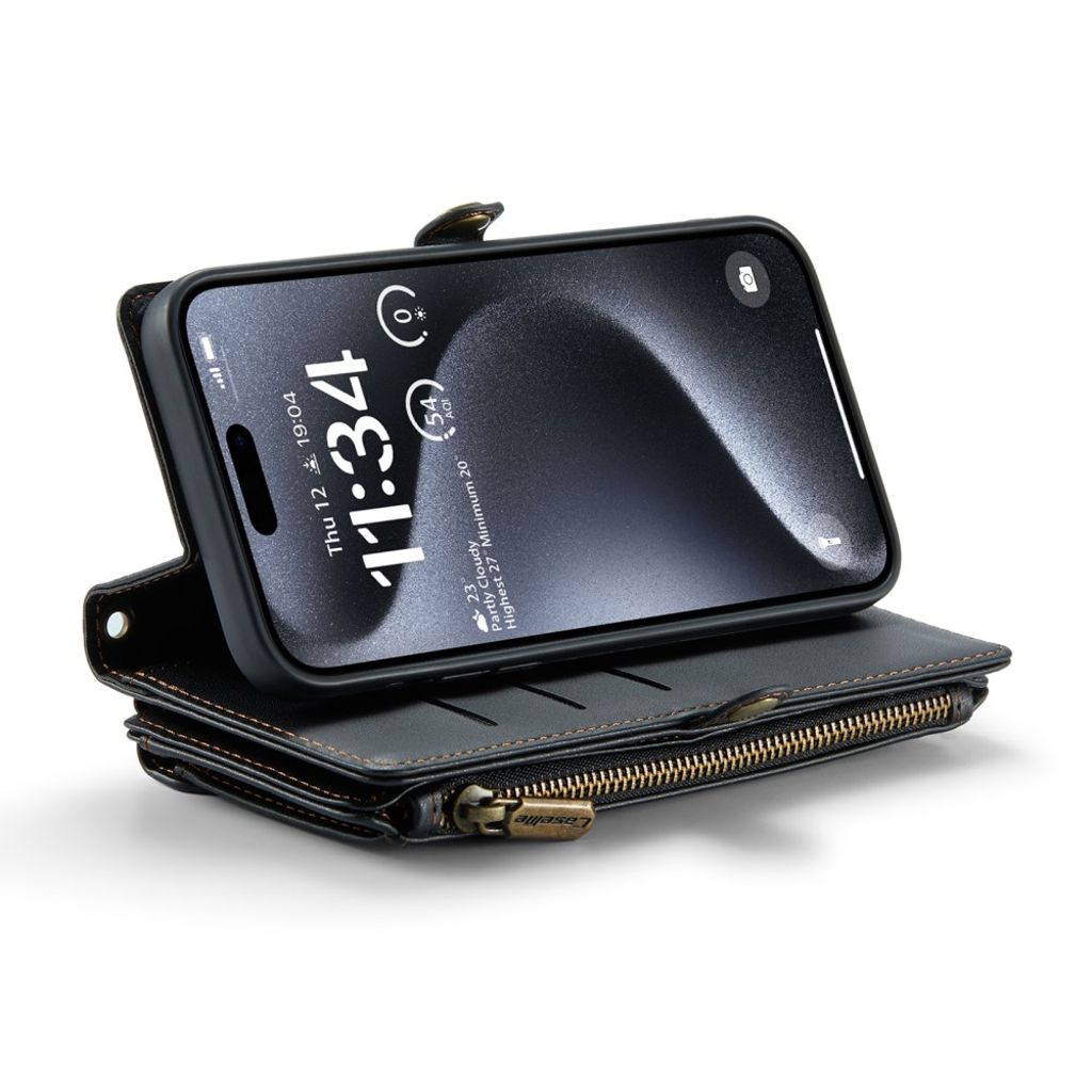CASEME C36 Lommeboketui med Stropp og RFID for iPhone 16 Pro Max – Svart