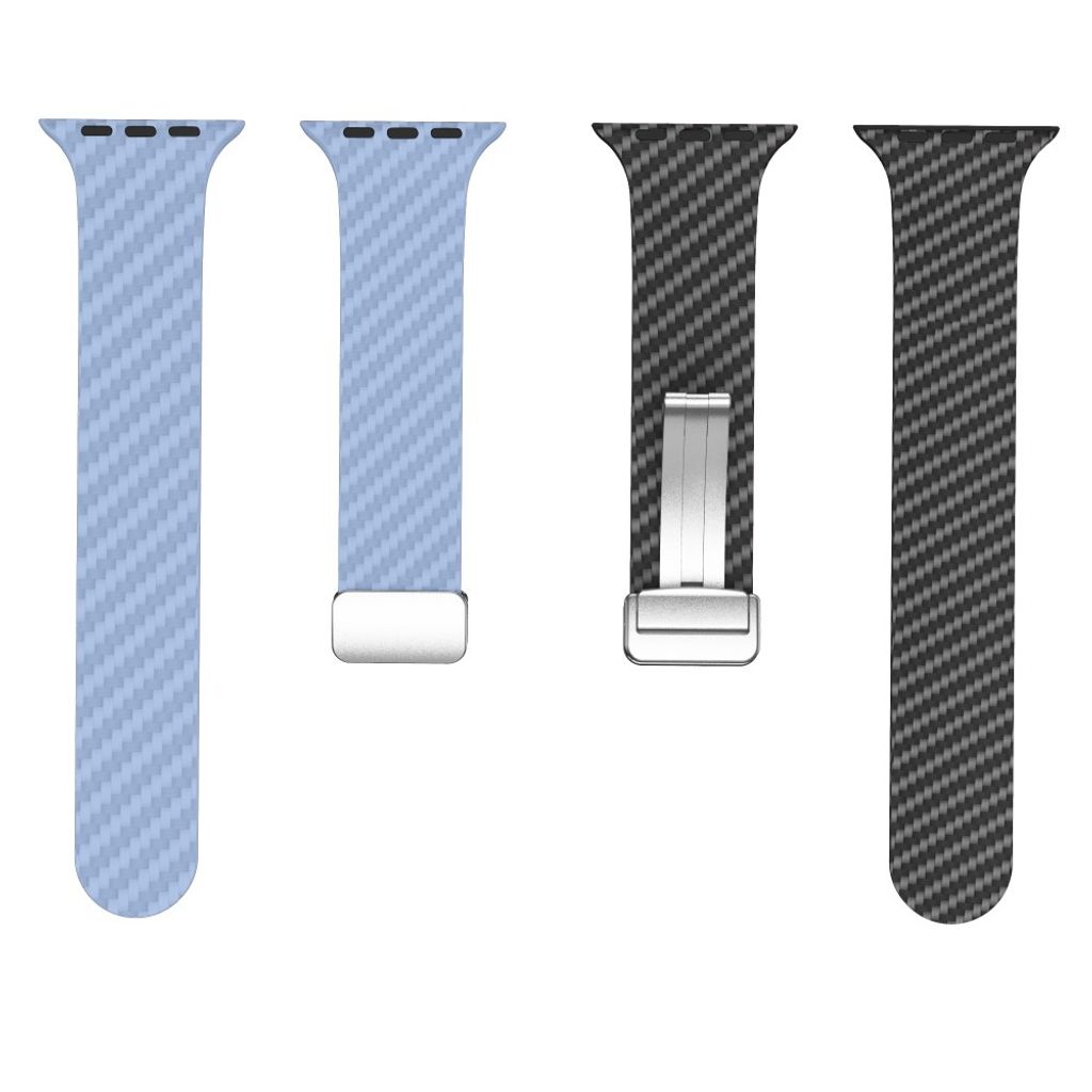Apple Watch 49 / 46 / 44 / 42mm Klockarmband kolfibertextur - Ljusblå/Svart