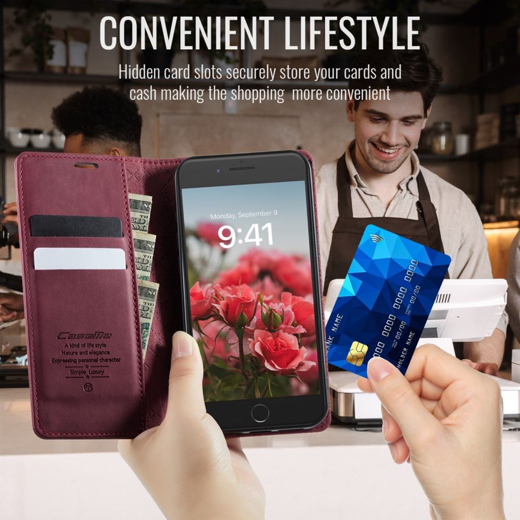 CASEME iPhone 6 Plus / 7 Plus / 8 Plus Kotelo Jalusta - Punainen