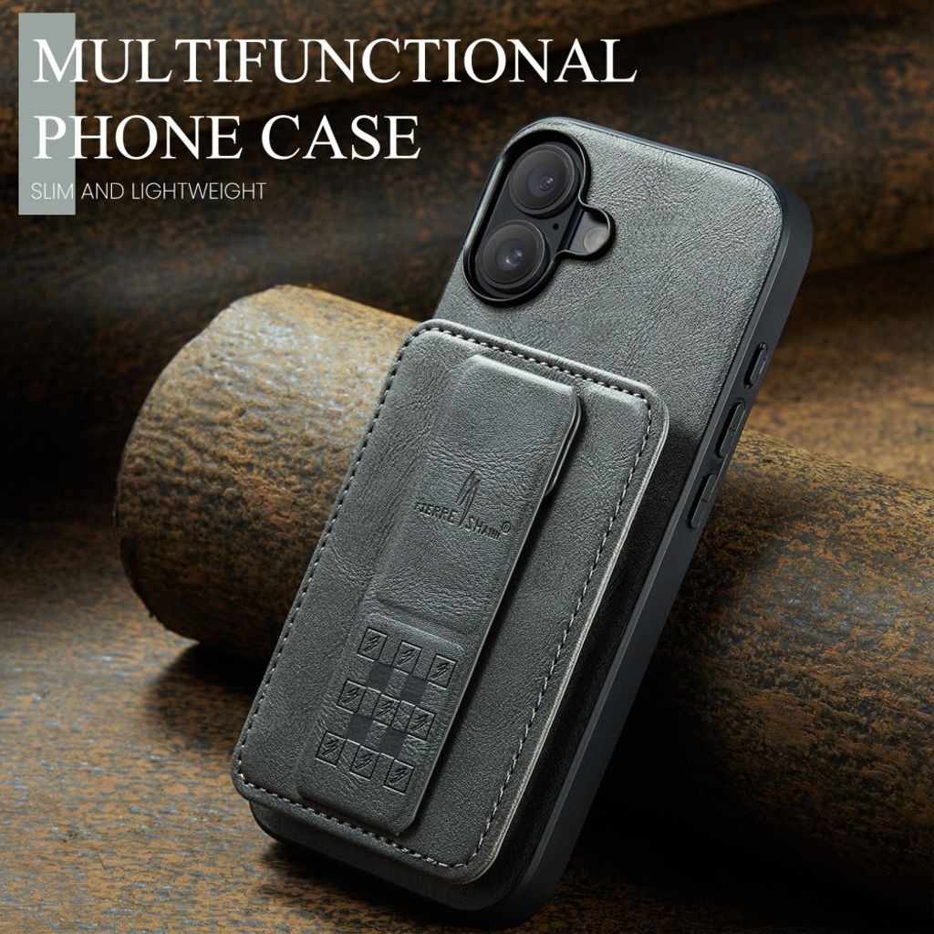 FIERRE SHANN iPhone 16 Case with Card slots - Grey