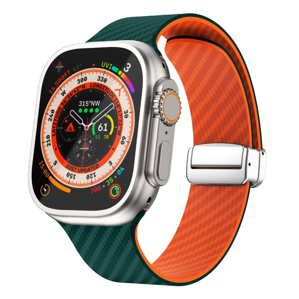Apple Watch 49 / 46 / 44 / 42mm Klockarmband kolfibertextur - Turkos/Orange
