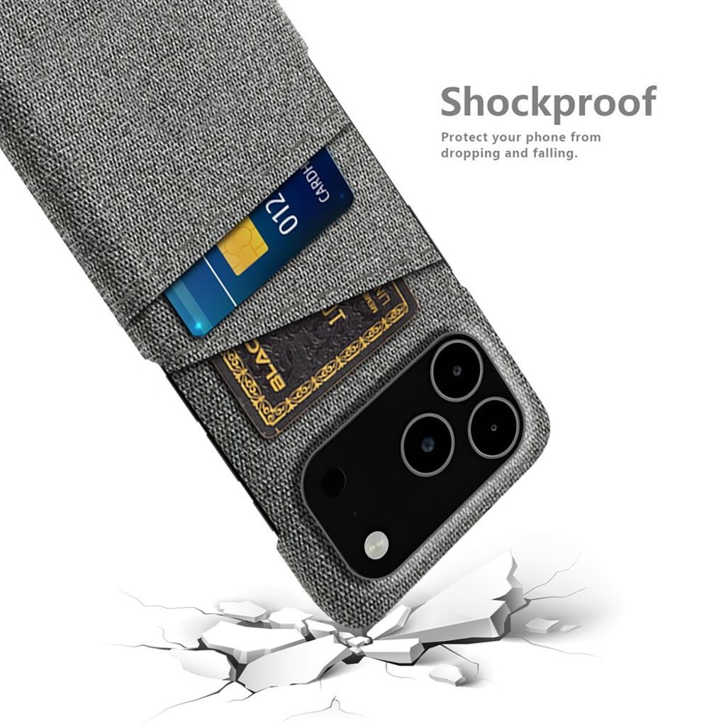 iPhone 17 Pro Max Skal i Textil med 2 Kortfack - Grå