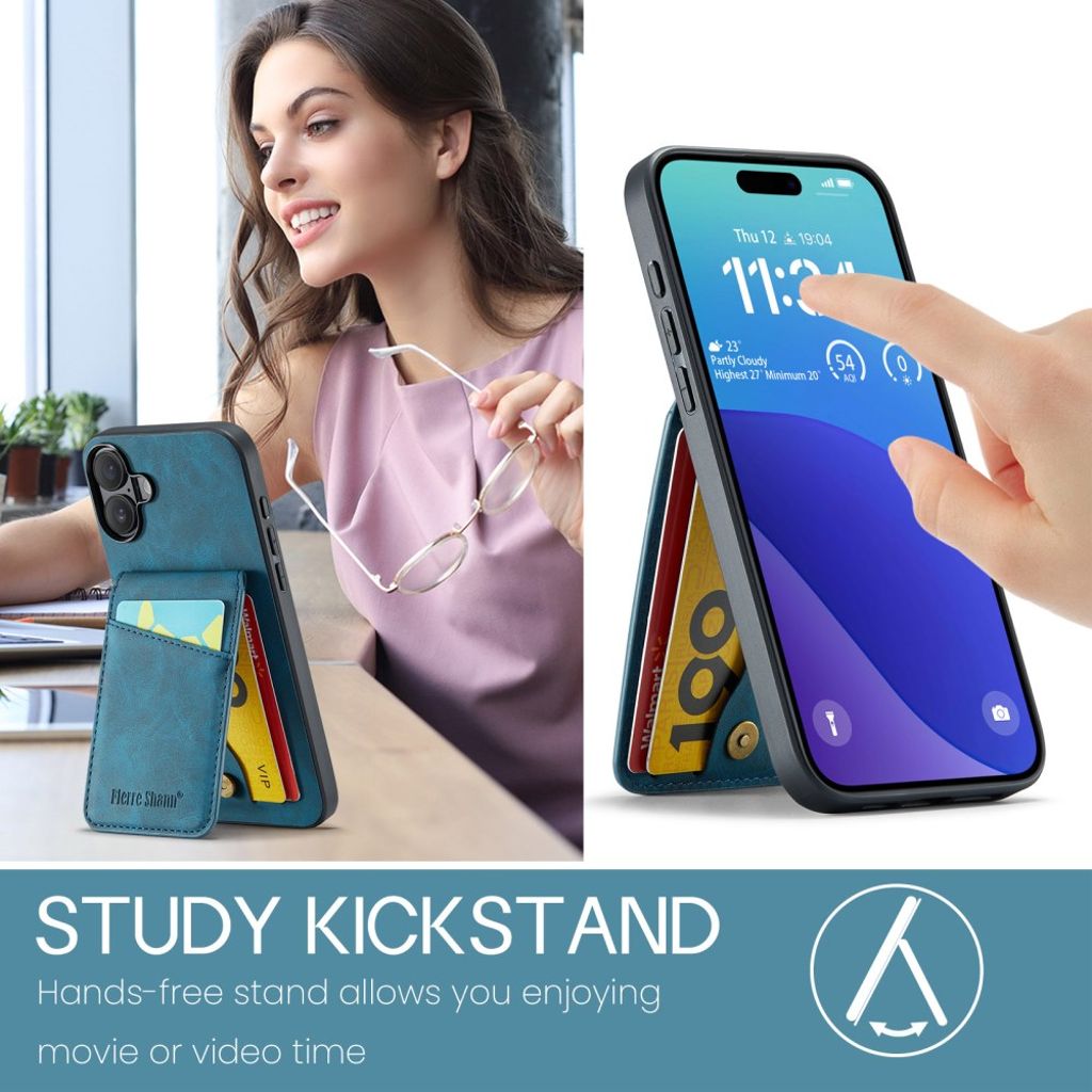 FIERRE SHANN iPhone 16 Case with Stand - Blue