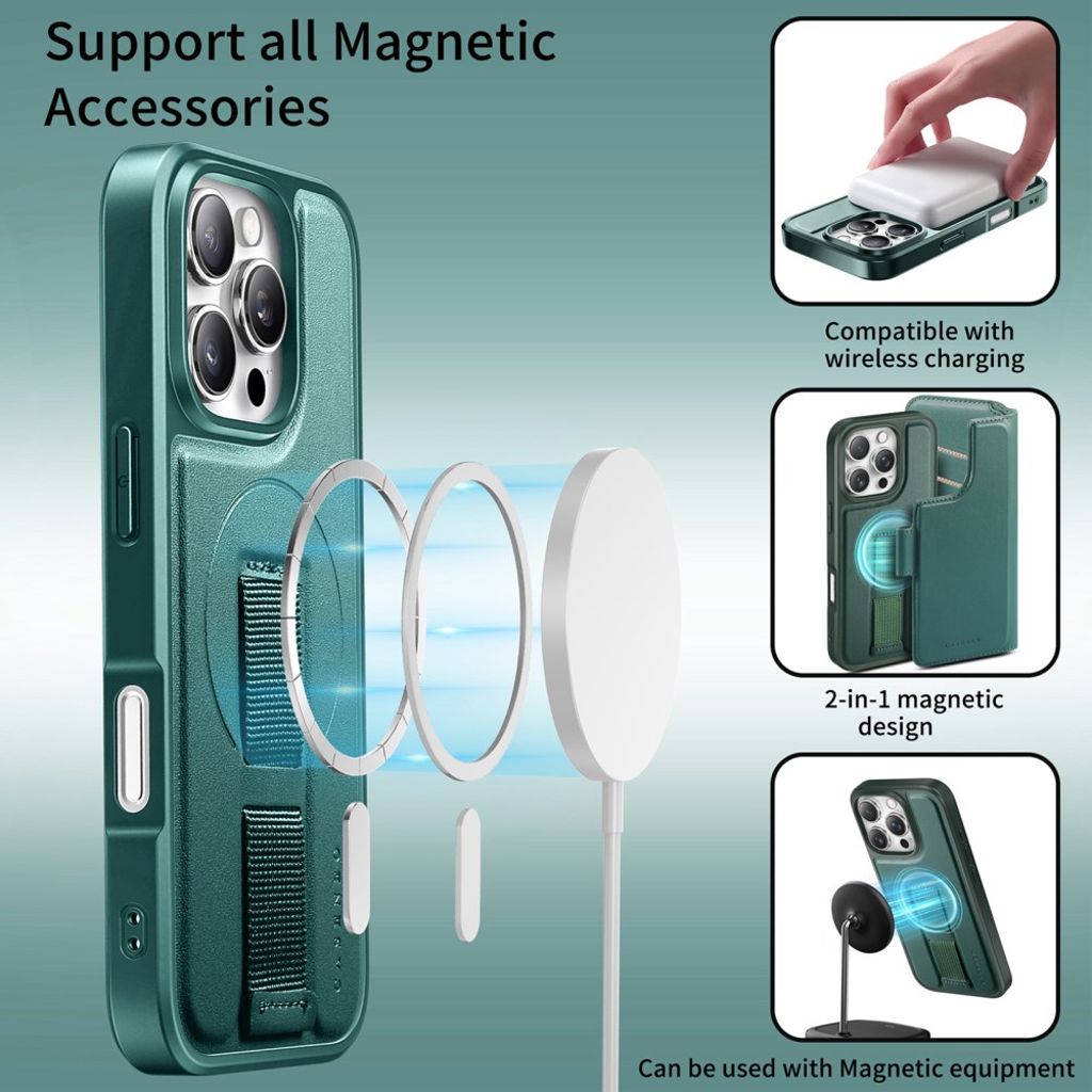 CASENEO iPhone 16 Pro Max Magnetic Wallet Cover RFID Blocking – Green