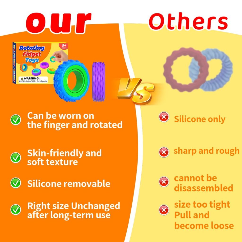 Sensoriska silikonringar för barn – stresslindrande fingerleksak, 6-pack 