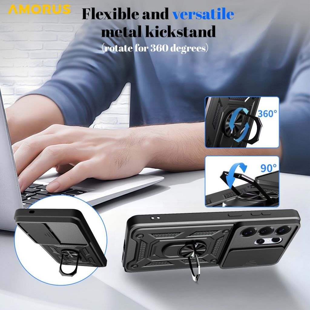 AMORUS Samsung Galaxy S26 Ultra Skal med Stativ och Linsskydd - Blå