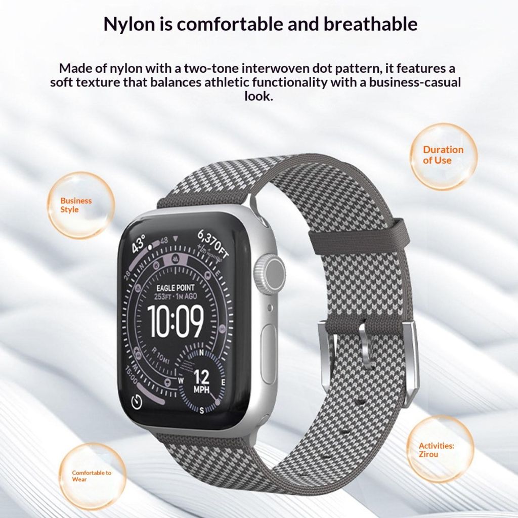 Apple Watch 42 / 41/ 40 / 38mm Justerbart klockarmband i nylon - Grå