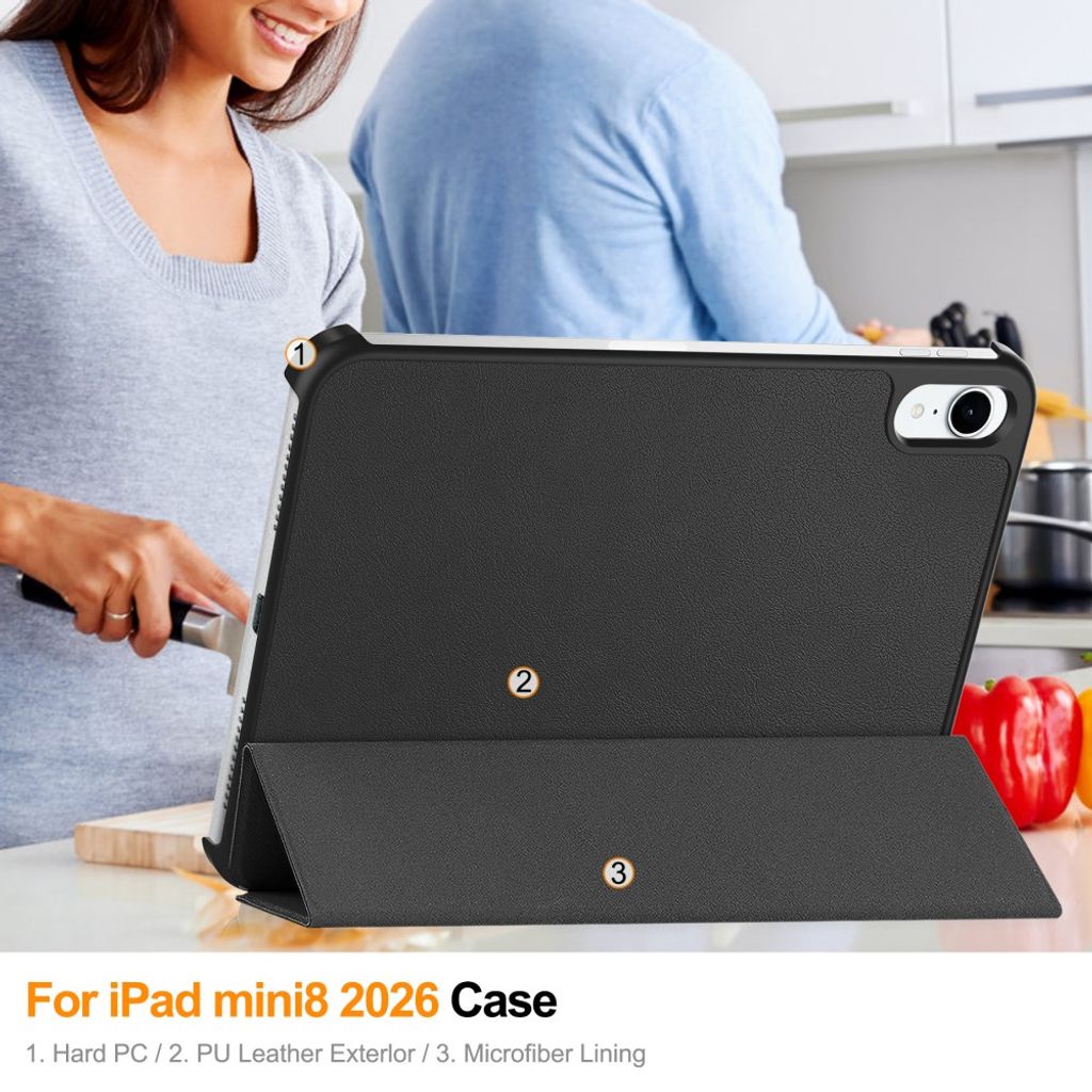 iPad Mini (2026) Tri-fold kotelo PU-nahkaa - Musta