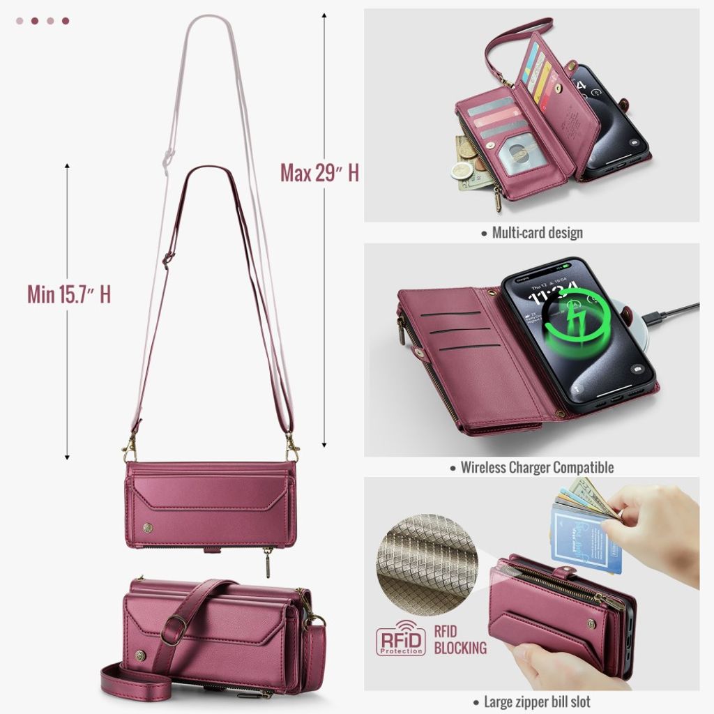 CASEME iPhone 15 Pro Max Fodral med 10 Kortfack - Röd