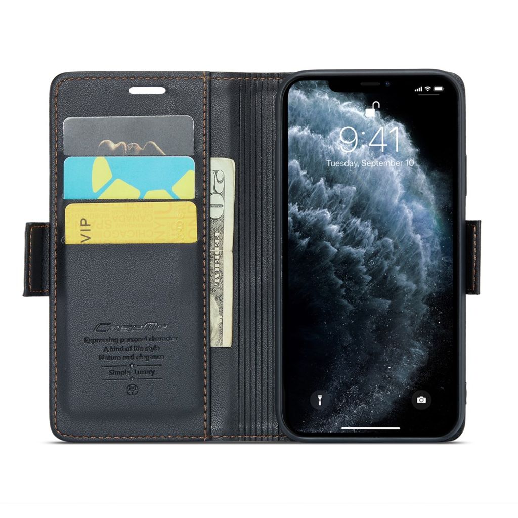 CASEME iPhone 11 Pro Max Lompakkokotelo RFID-esto 3 Korttipaikkaa – Musta