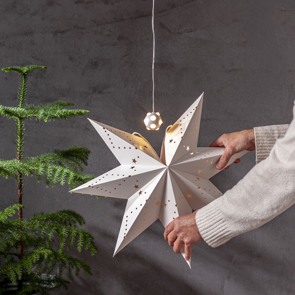 Kevyt valonlähde paperisille adventtitähdille