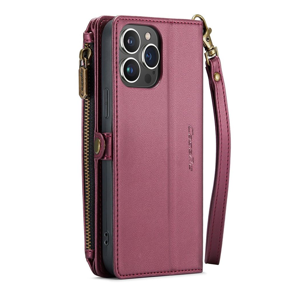CASEME iPhone 14 Pro Max Plånboksskal Stand RFID-blockerande – Vinröd