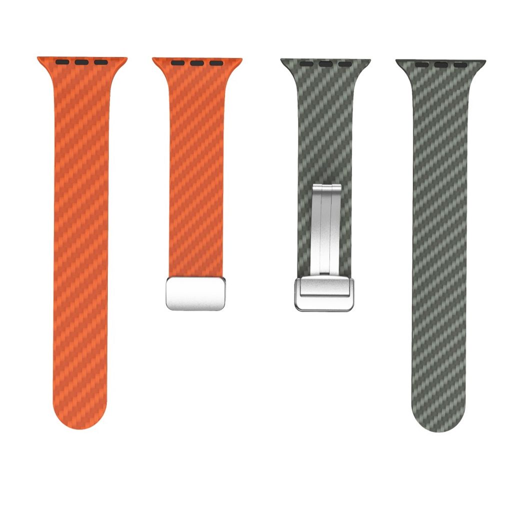 Apple Watch 42 / 41/ 40 / 38mm Klockarmband kolfibertextur - Orange/Grön