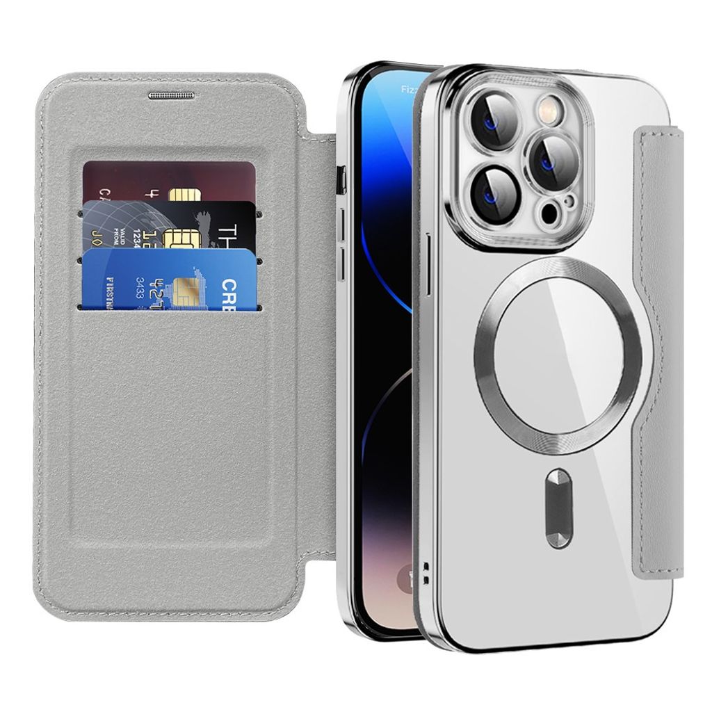 iPhone 14 Pro Pungetui MagSafe RFID-blokerende – Sølv