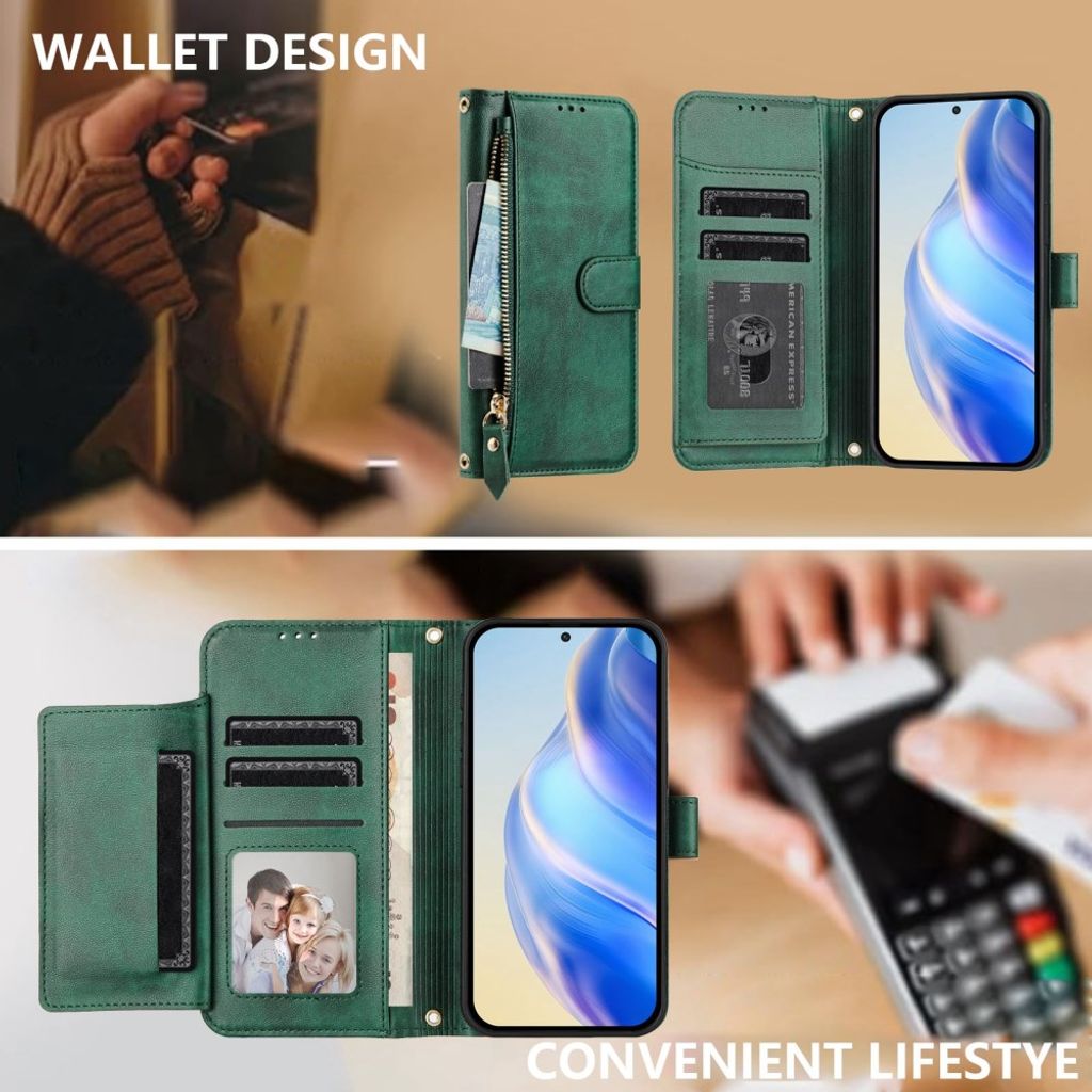 Xiaomi 17T Pro Lompakkokotelo vetoketjulla - Vihreä