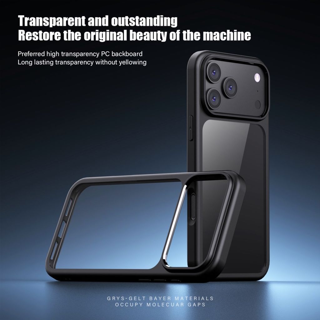 IPAKY iPhone 18 Pro Max/17 Pro Max Läpinäkyvällä takaosalla varustettu kuori - Musta