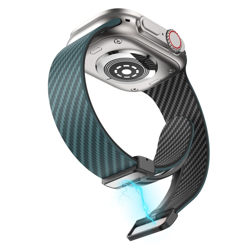 Apple Watch 42 / 41/ 40 / 38mm Klockarmband kolfibertextur - Turkos/Svart
