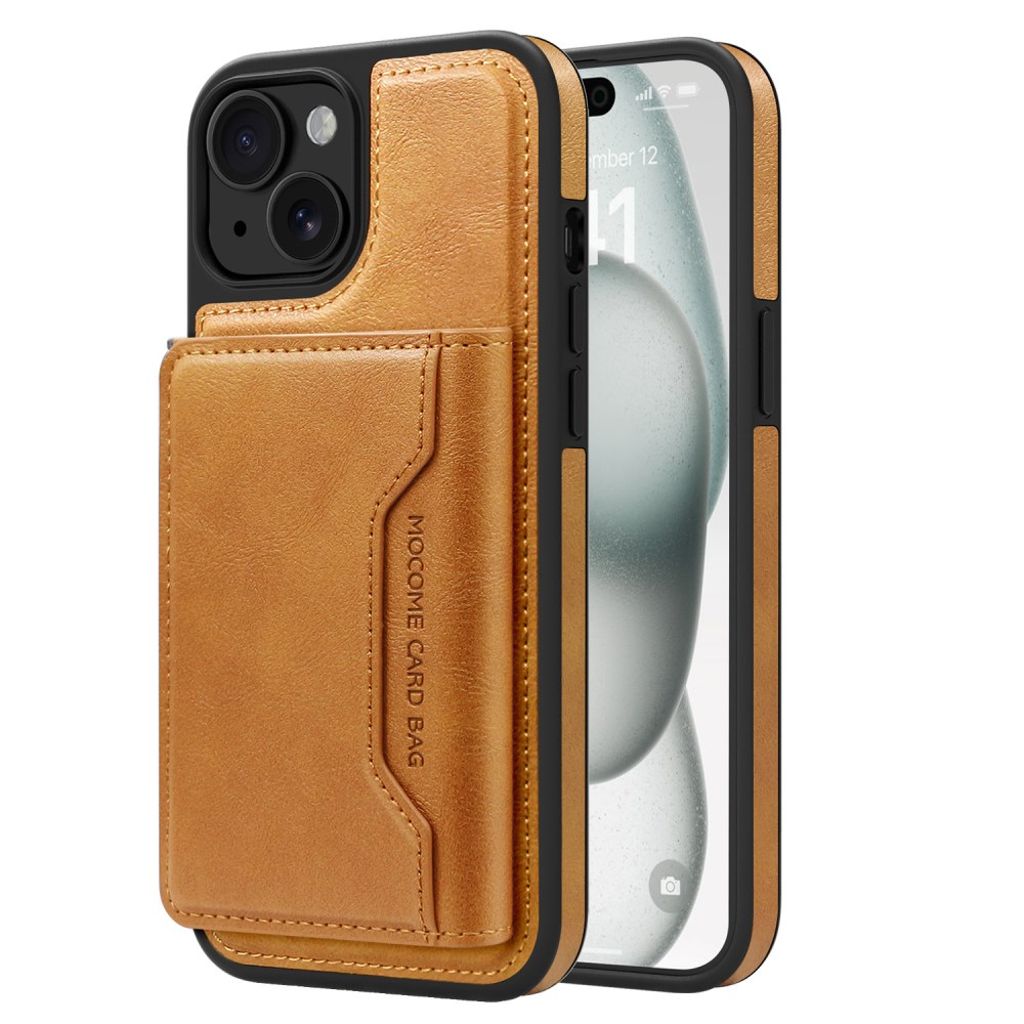 iPhone 15 Wallet Case MagSafe Compatible Detachable Card Holder - Brown