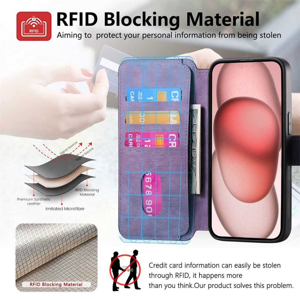 CASENEO iPhone 14 Plus Avtakbar Lommeboketui PU-lær/TPU - Lilla