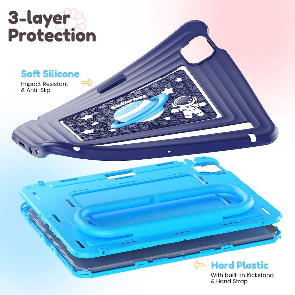 Lasten kuori jalustalla iPad Airille/Prolle 11" - sininen