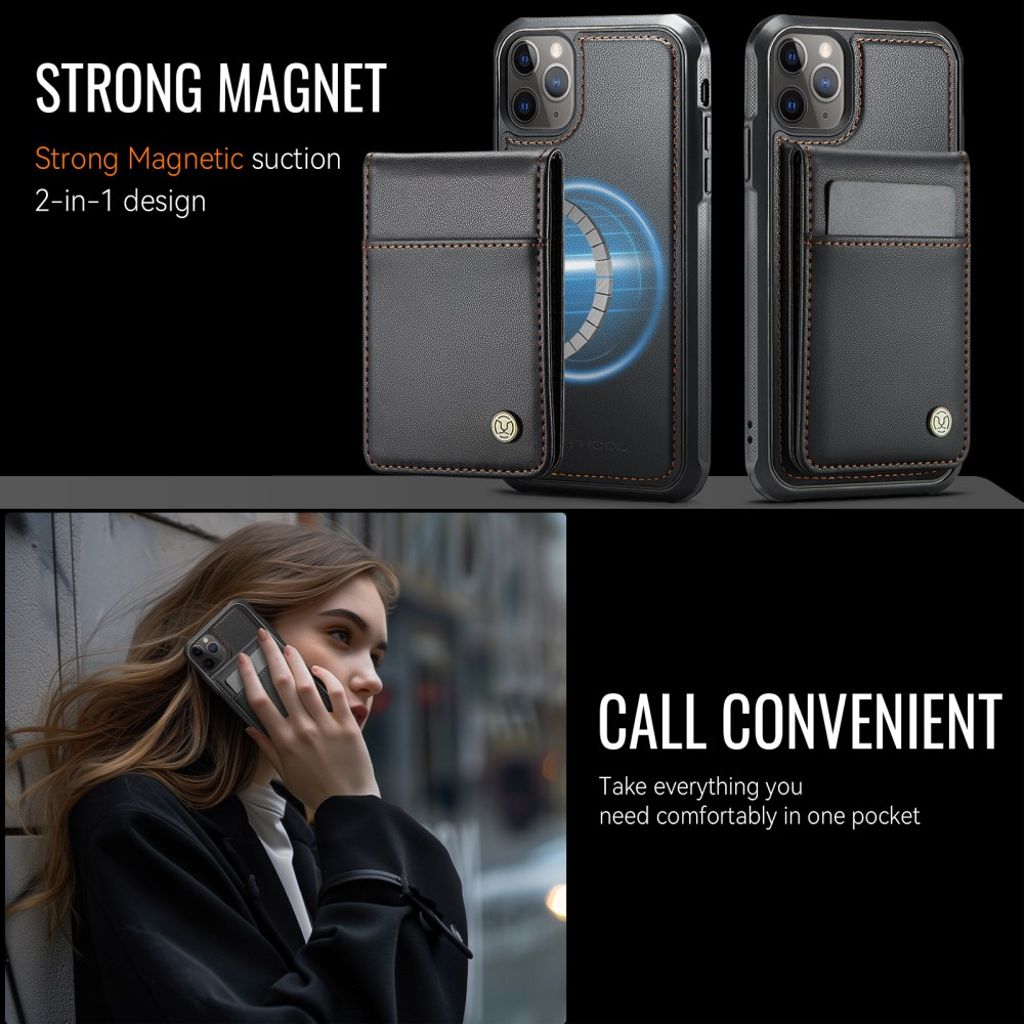 JEEHOOD iPhone 11 Pro Max Lompakkokuori MagSafe-yhteensopiva – Musta