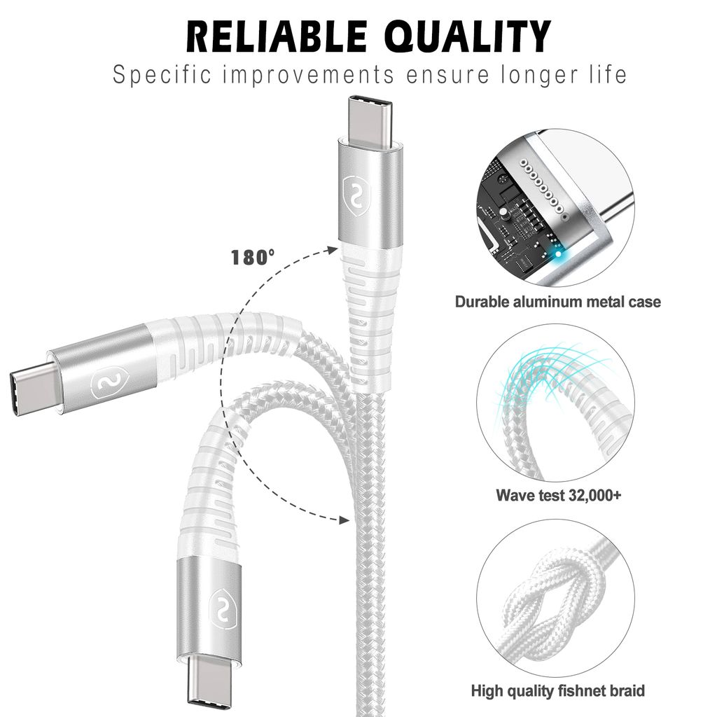 SiGN USB-C till USB-C Kabel 5A, 100W, 2m - Vit