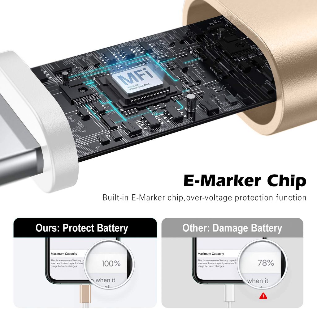 SiGN USB-kaapeli Lightning 2,4A:lla, iPhonelle ja iPadille, 1m - Kulta/Nylon