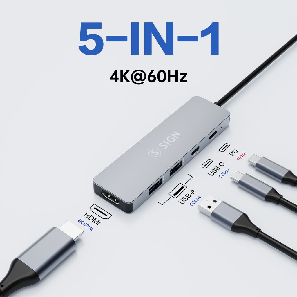 SiGN HUB USB-C til USB-A / USB-C / PD / HDMI