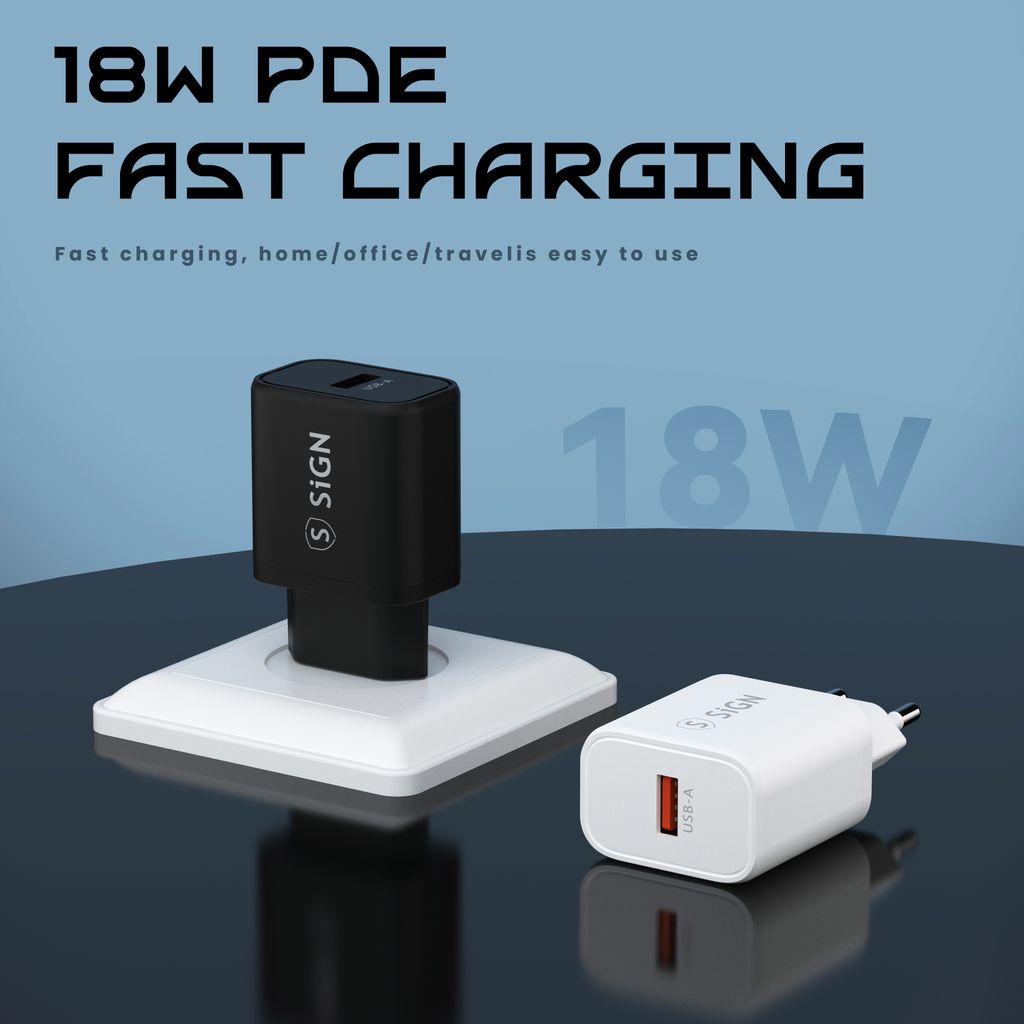 SiGN Hurtigoplader USB-C/USB-A QC 3.0, 20W, 3A - Sort