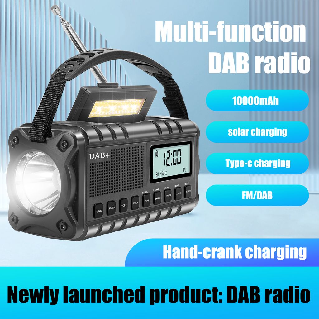 SiGN Nödradio DAB+/FM med handvev/batteri/solceller/USB-ström – svart