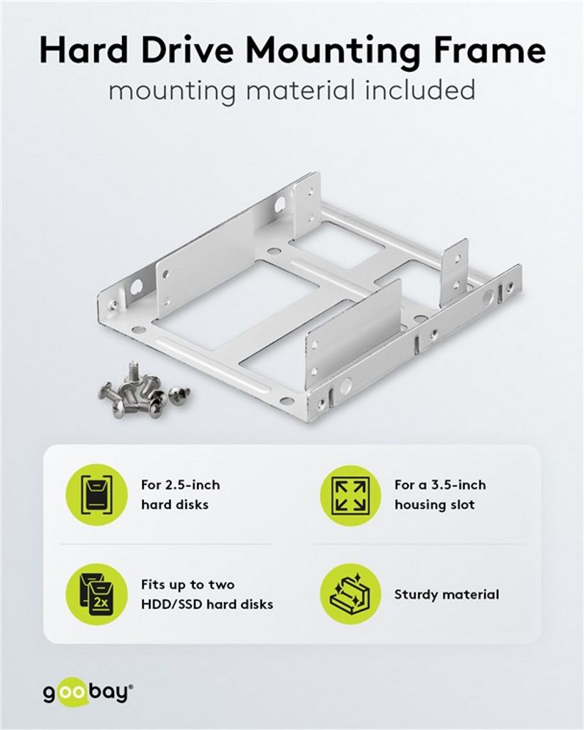 Goobay 2,5″ til 3,5″ dobbel HDD/SSD monteringsramme, 2-foldig
