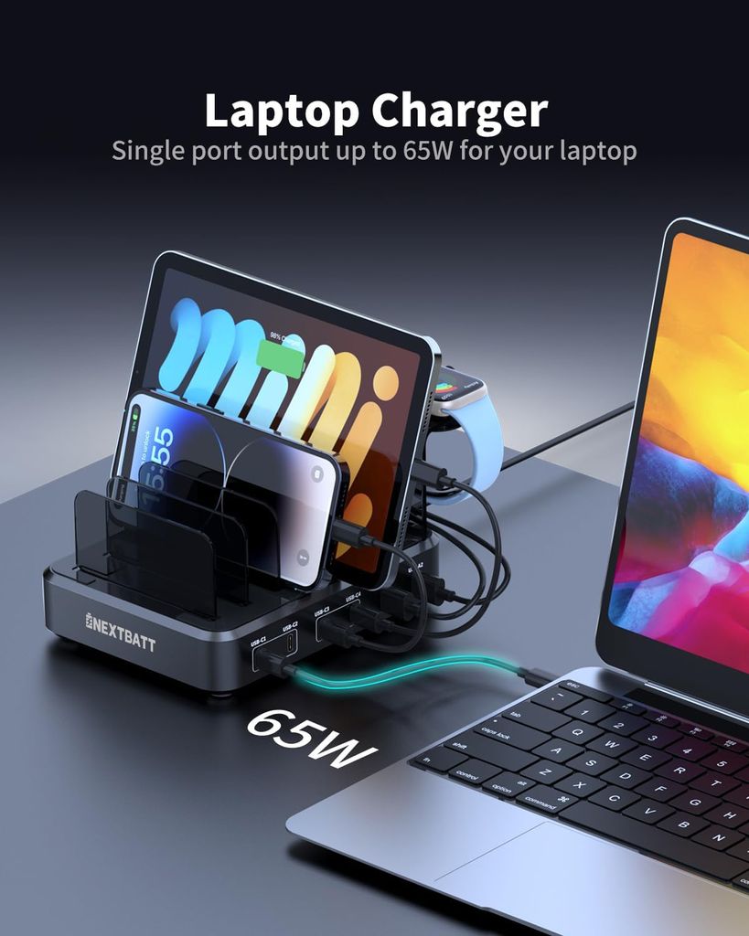 NEXTBATT Laddningsstation med 6 portar, 120W – svart