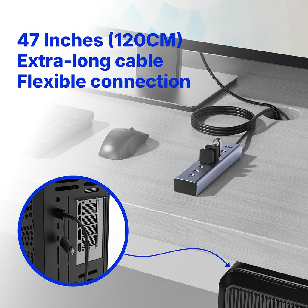 SiGN 7-i-1 USB-hub 4x USB-A / 3x USB-C, 1,2 m