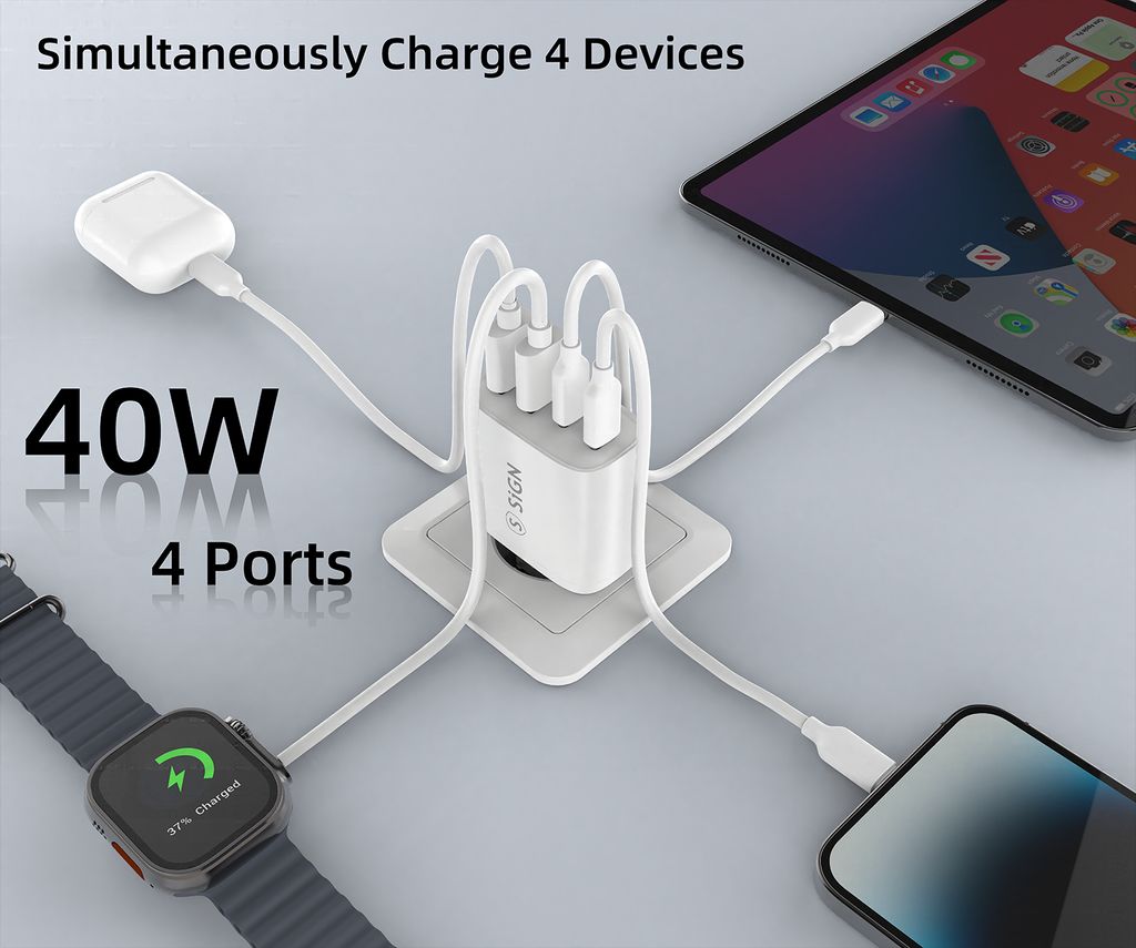 SiGN GaN 40W Väggladdare 2x USB-C/2x USB-A – Vit