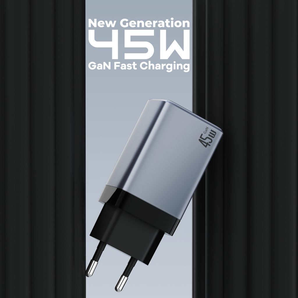 NEXTBATT 45W Fast Charger USB-C/USB-A - Black/Gray