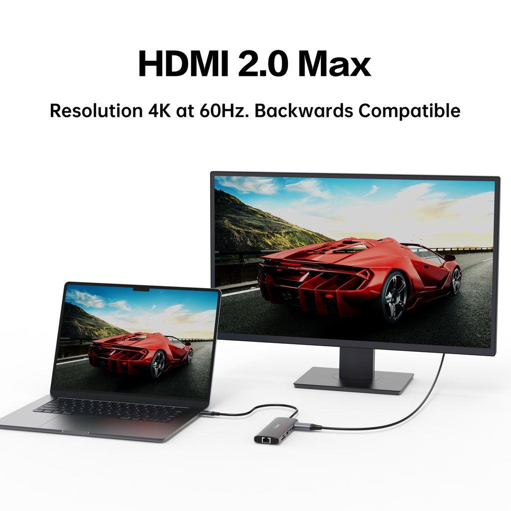 SiGN 7-i-1-hub USB-C til USB-A / 2x USB-C / HDMI 4K@60Hz / RJ45 / SD / TF