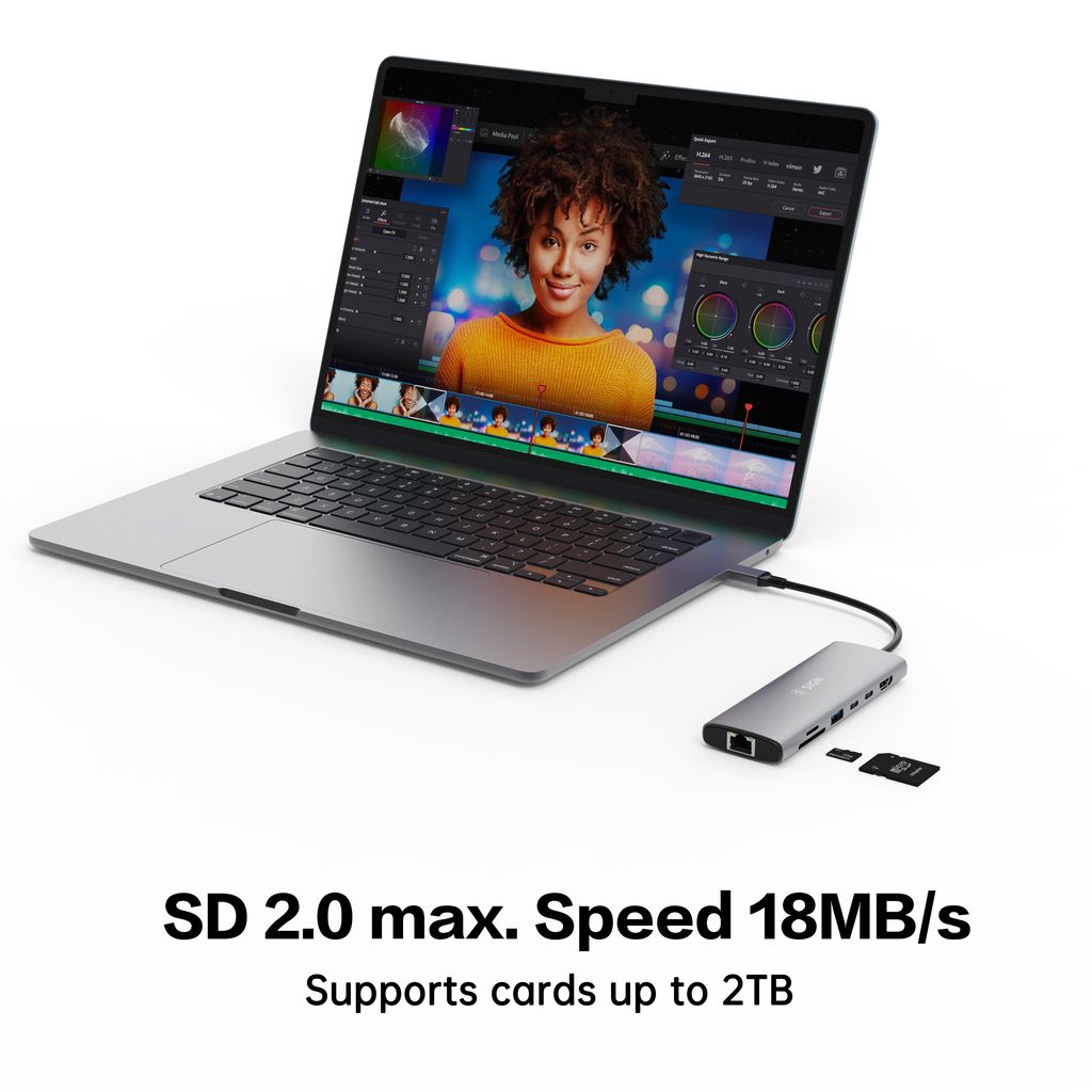 SiGN 7-i-1-hub USB-C til USB-A / 2x USB-C / HDMI 4K@60Hz / RJ45 / SD / TF