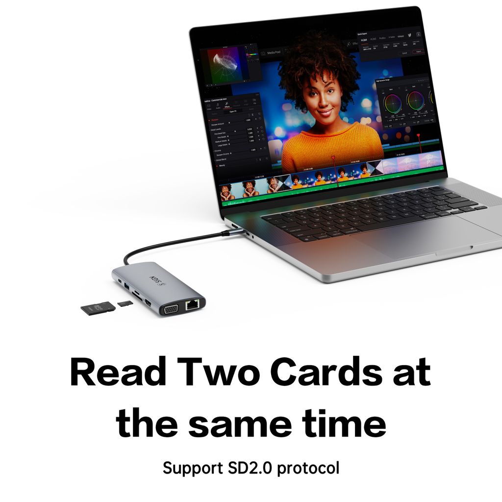 SiGN 11-i-1-hub USB-C til HDMI/VGA/RJ45/USB-C/USB-A/SD/TF/3,5 mm - Sølv