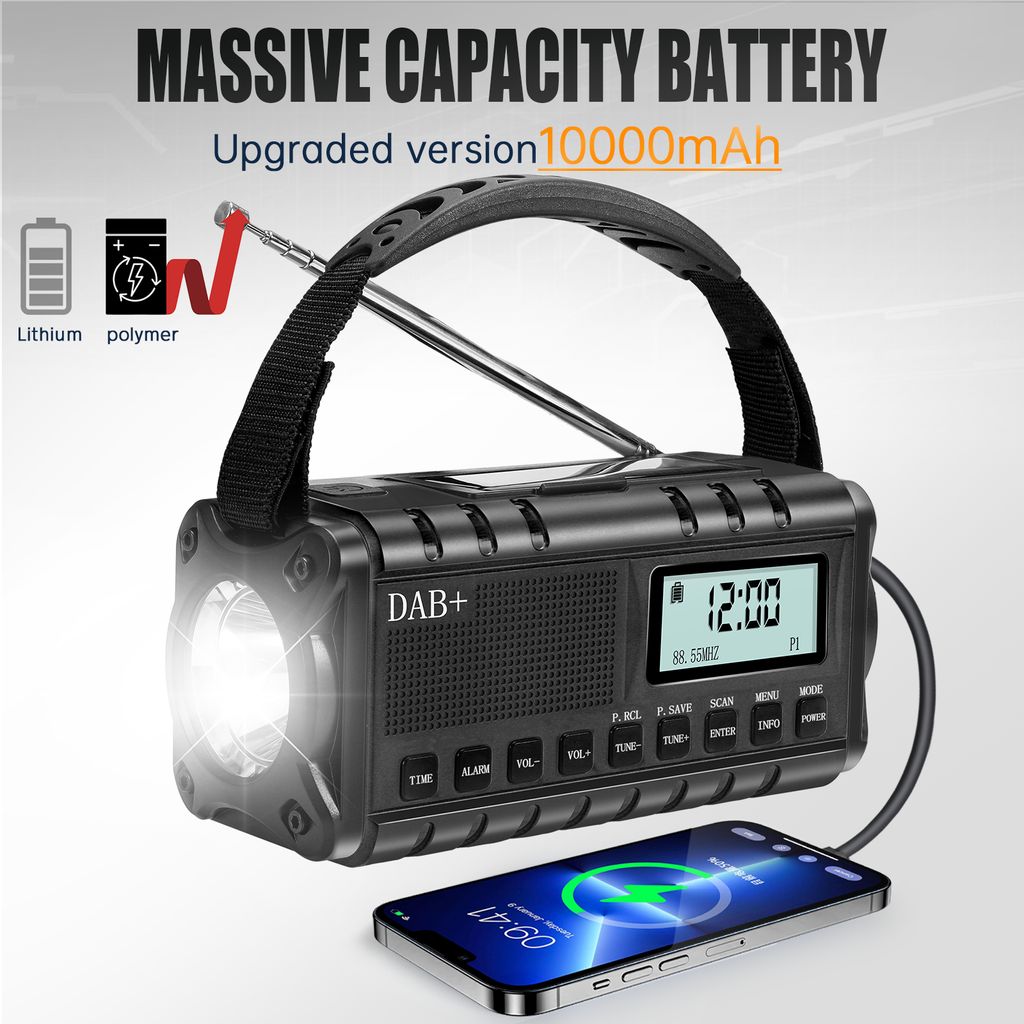 SiGN Nödradio DAB+/FM med handvev/batteri/solceller/USB-ström – svart