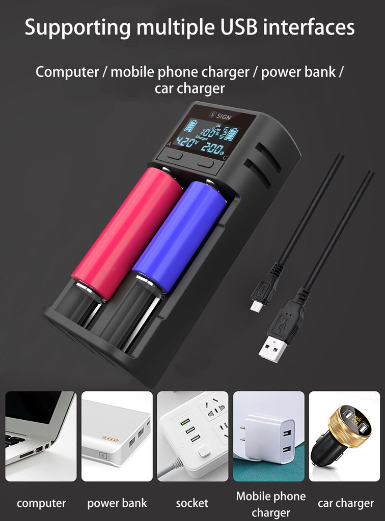 SiGN Yleiskäyttöinen AA / AAA / C-akkujen / 18650 laturi