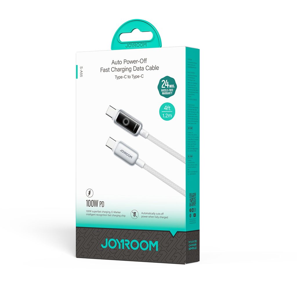 Joyroom USB-C to USB-C Fast Charging Data Cable 100W, 1.2m - White
