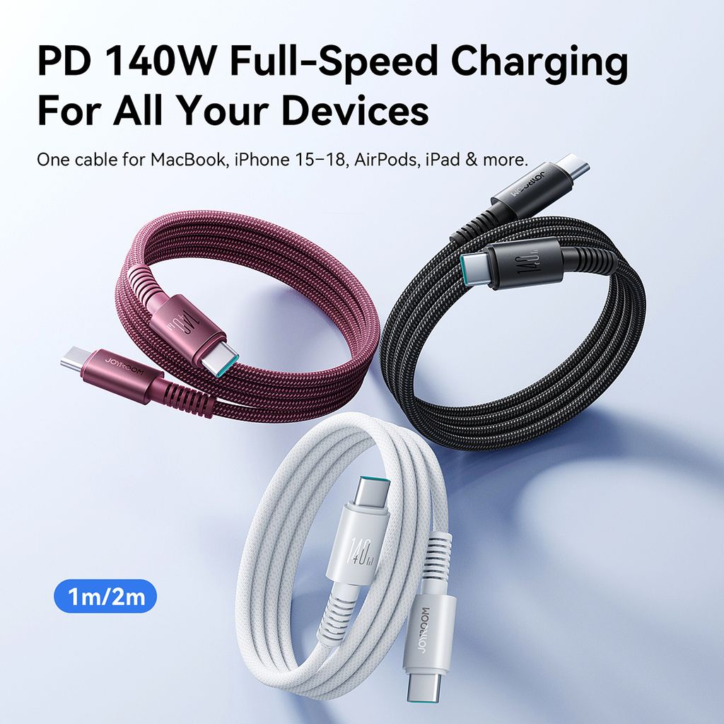 Joyroom AC40 USB-C Snabbladdning & datakabel 140W 480mbps, 2m – Vit