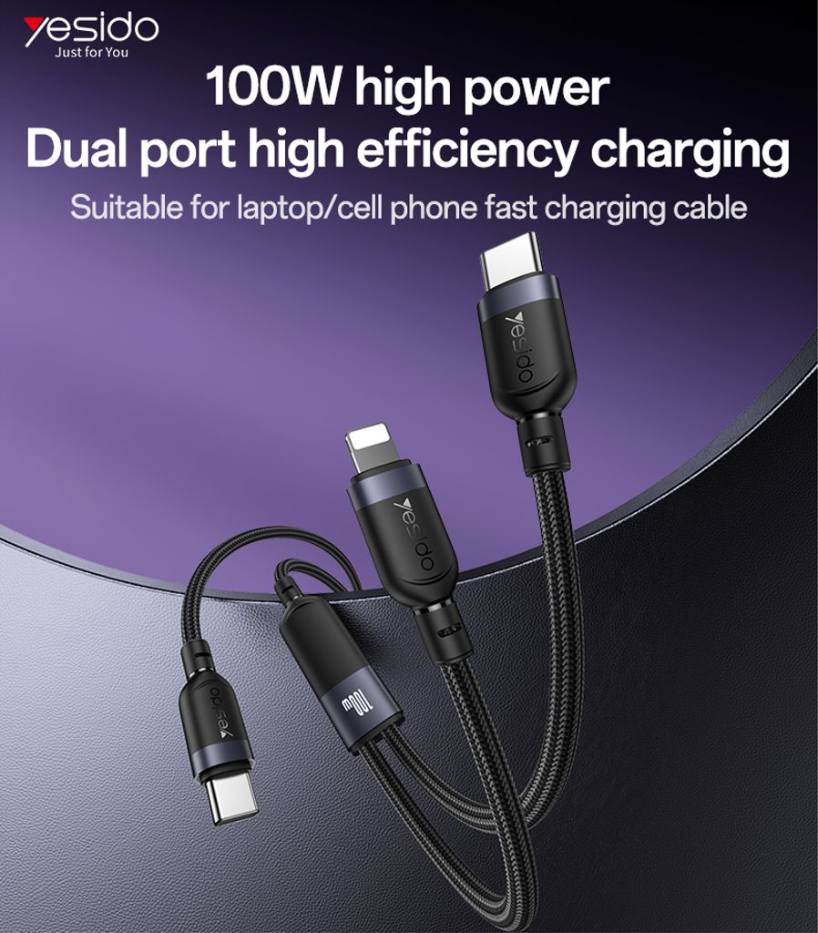 Yesido 2-in-1 USB-C - USB-C / Lightning -latauspöytä 100W, 1,2m