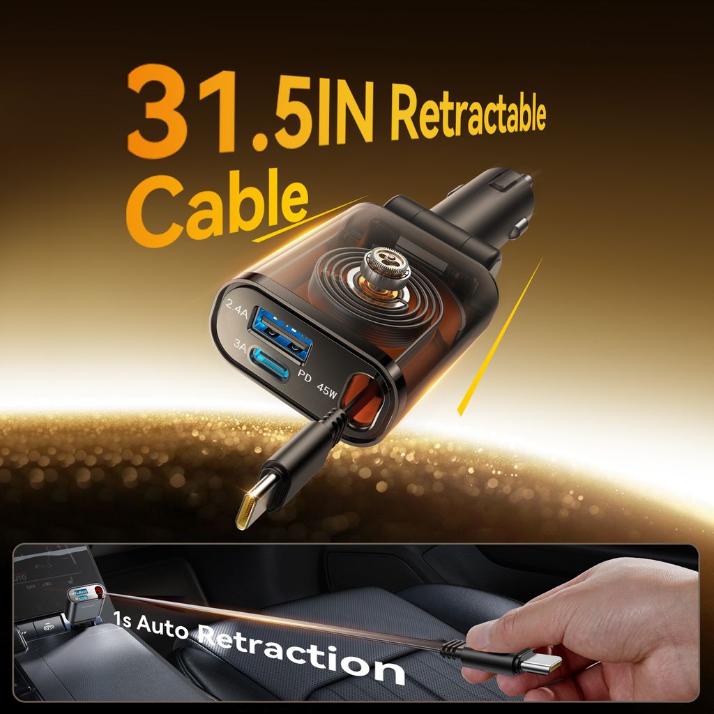 Joyroom JR-CL22A 3-i-1 billader 60W med uttrekkbar USB-C-kabel