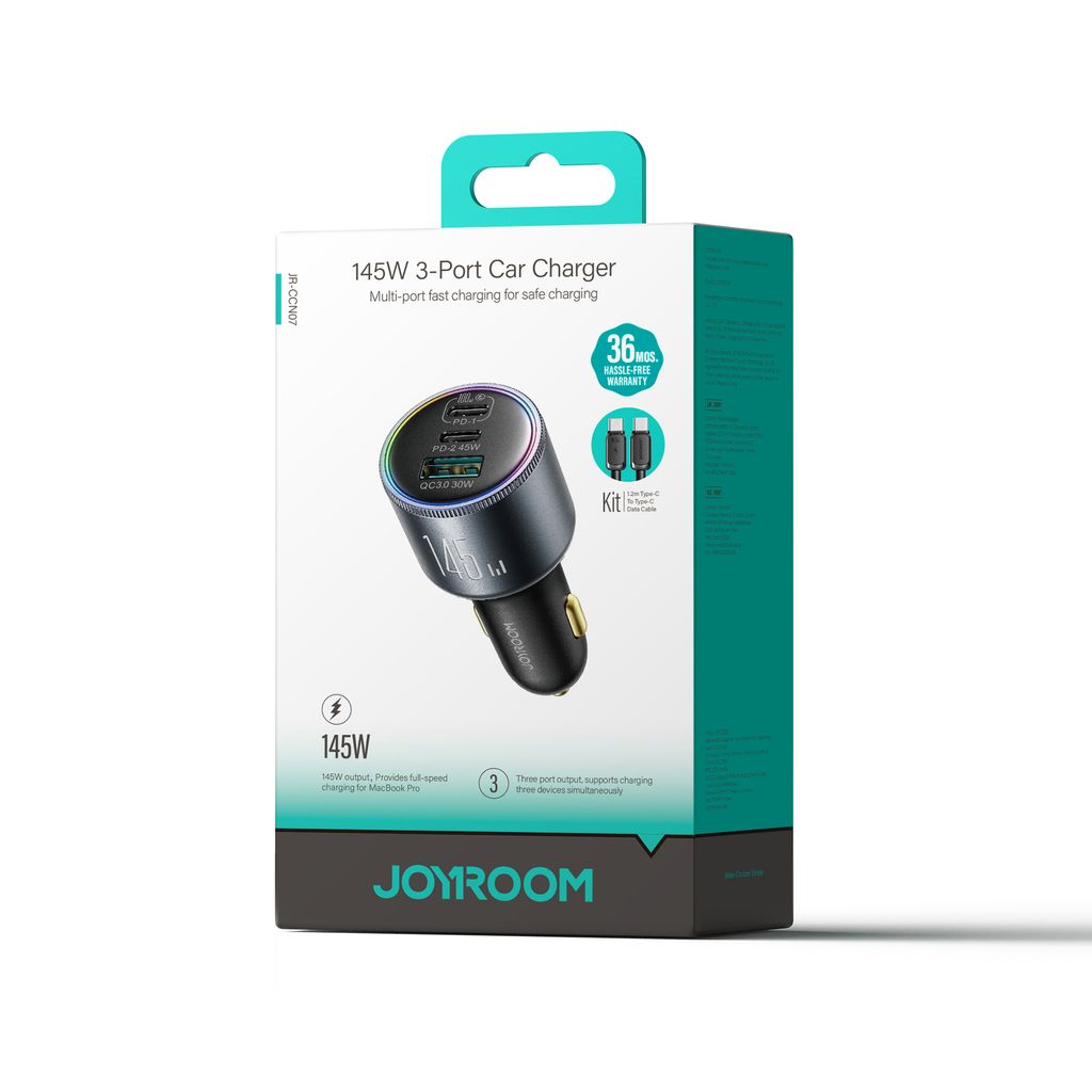 Joyroom JR-CL18 billader, 145W, 2x USB-C, 1x USB-A, PD, QC3.0 - svart